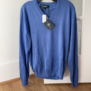 Brooks Brothers Blue V-Neck Country Club Sweater